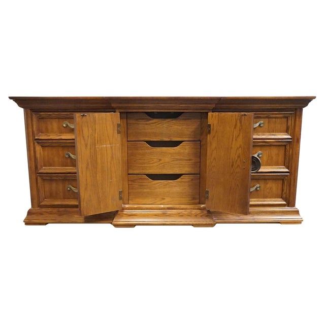Late 20th Century Thomasville Furniture Renaissance Collection Solid Oak 76" Triple Door Dresser 34511-150 For Sale - Image 5 of 15