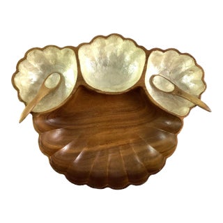 1960’s Philipine Monkey Pod Wood and Capiz Shell - Hors D’oeuvre/Snack Tray With Provenance For Sale