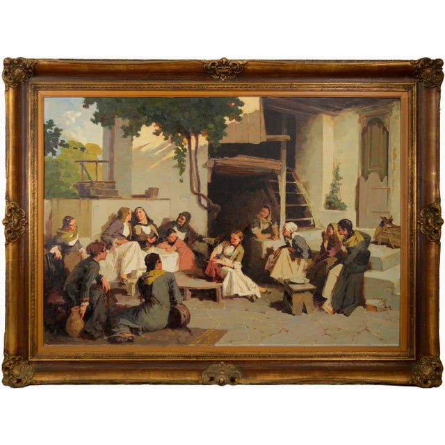 Large-Scale Baltic Figurative Courtyard Genre Scene For Sale - Image 10 of 10