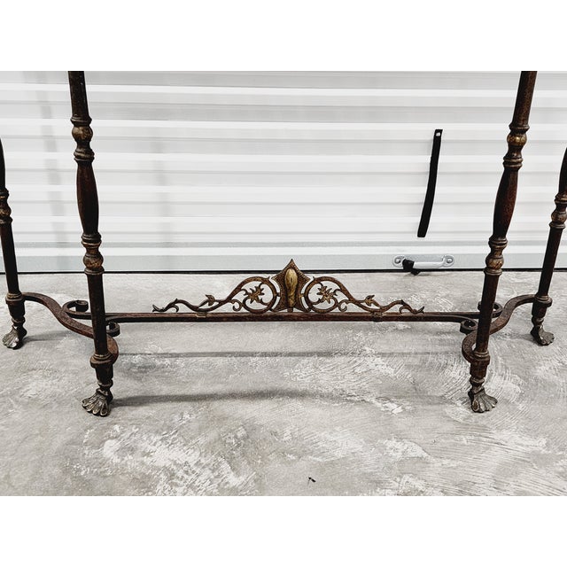 Antique Oscar Bach Neoclassical Style Bronze & Wrought Iron Console Table With Marble Top For Sale - Image 9 of 12