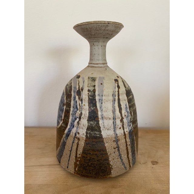 Mid-Century Modern 1960s Studio Stoneware Pottery Weed Vase With Moon Motif For Sale - Image 3 of 5