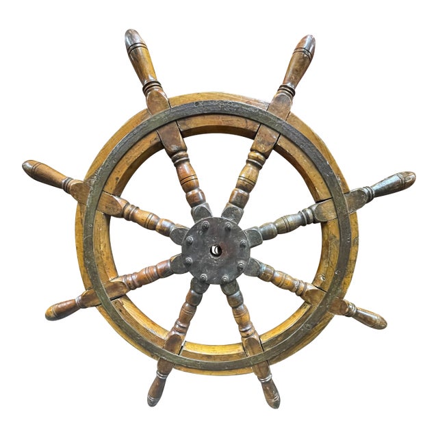 Antique Iron Clad Mahogany Ship’s Wheel For Sale