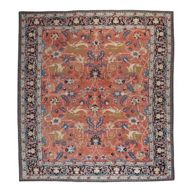 Early 20th Century Persian Tabriz Hunting Animal Pictorial Rug For Sale