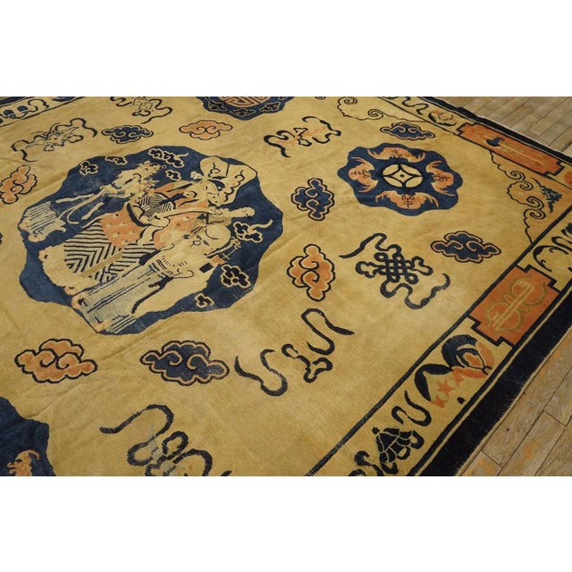 Late 19th Century 1890s Ivory Antique Scenic Animal Cloud Pictorial Chinese Scholars Peking Rug For Sale - Image 5 of 12