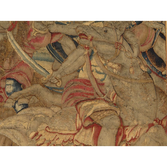 Brown 17th Century Fine Brussels Tapestry, Silk Wool, Green, Blue, Red, Battle Scene For Sale - Image 8 of 18