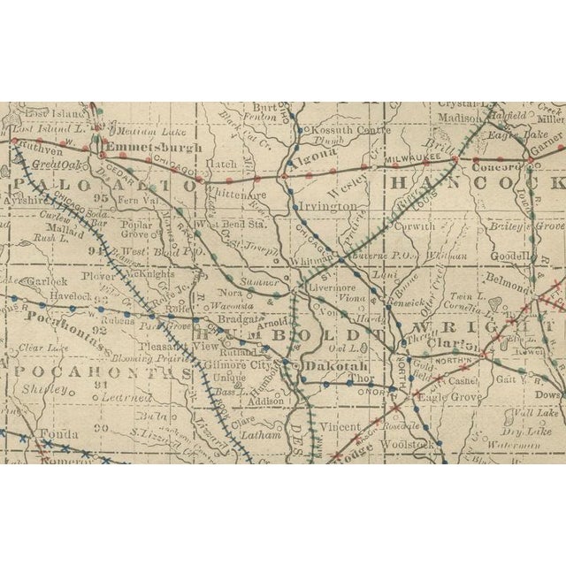 Antique Map of Iowa The Hawkeye State with Railroads & Townships, 1888 For Sale - Image 4 of 10
