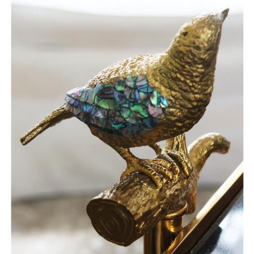 Brass Maitland- Smith Glass and Granite Topped Drink Table With Brass and Mother of Pearl Bird For Sale - Image 8 of 10