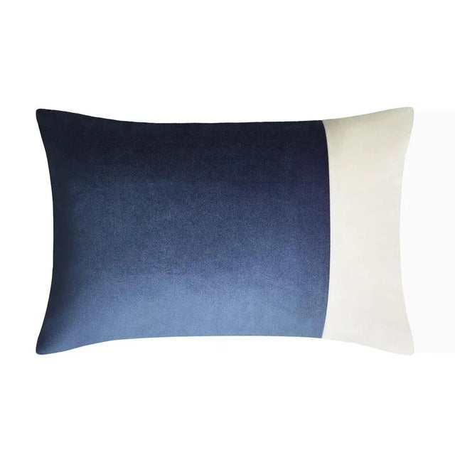 Contemporary Blue and White Double Rectangle Blue Double Velvet Pillow from Lo Decor For Sale - Image 3 of 3