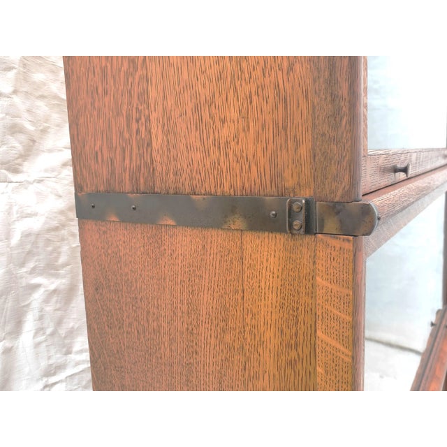 Brown Antique 1890s Tall Wernicke Stepped Back Oak Barrister Lawyer Bookcase With 5 Stacks For Sale - Image 8 of 13