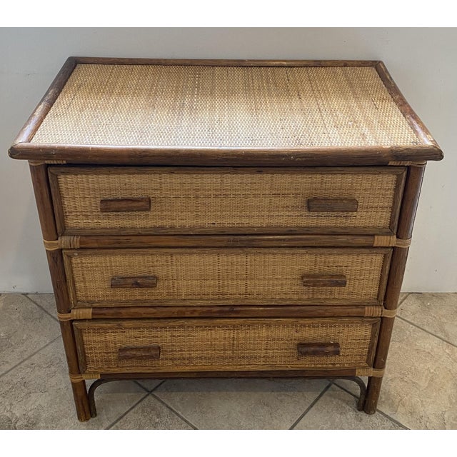 Vintage Rattan and Bamboo Cane Chest of 3 Drawers, 1970s For Sale - Image 10 of 15