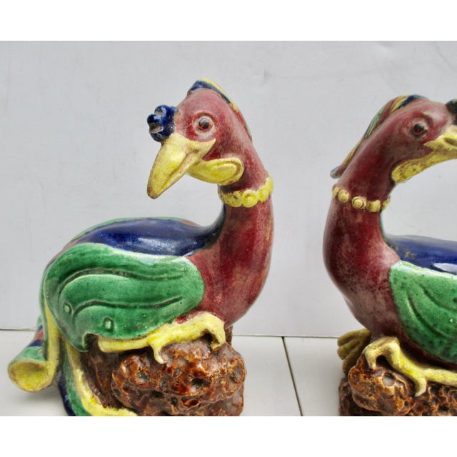 Ceramic Antique Chinese Terra Cotta Phoenix Birds - A Pair of 2 For Sale - Image 7 of 9
