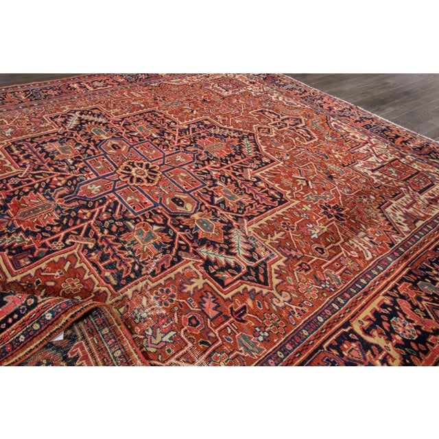 9 X 11 Vintage Persian Heriz Hand-Knotted Allover Wool Rug in Rust Color For Sale - Image 9 of 12