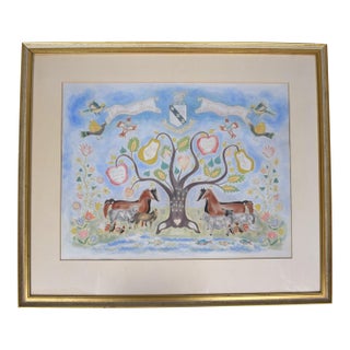 Cary Family Tree 1957 Watercolor by Ginny Tillou For Sale