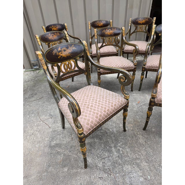 Beautiful set of hand painted custom made rare English Regency Style dining chairs.