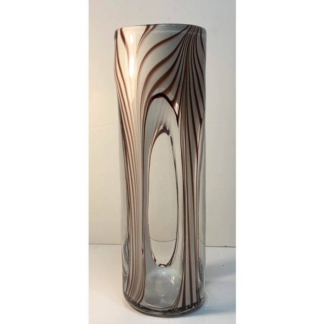 Purple Art Glass Purple Swirl White Clear Oval Cylinder Vase For Sale - Image 8 of 10