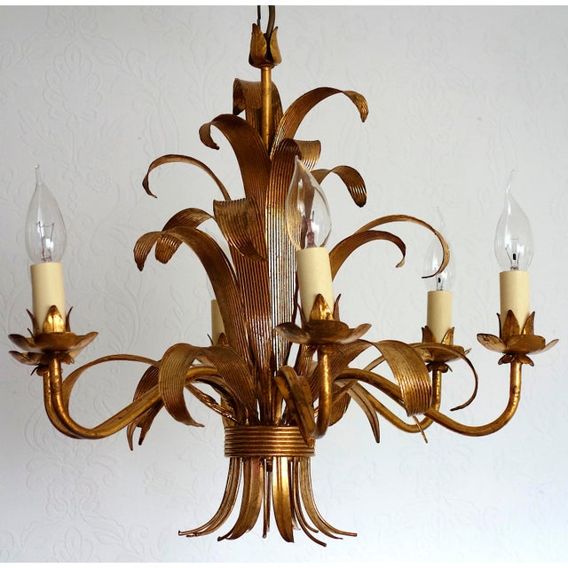 Mid-Century Modern Gilded Metal 6-Light Chandelier by Hans Kögl, 1970s For Sale - Image 3 of 14