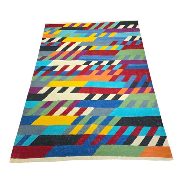 Early 21st Century Hand-Woven Wool Op Art Tapestry After Bridget Riley "Nataraja" For Sale - Image 5 of 9