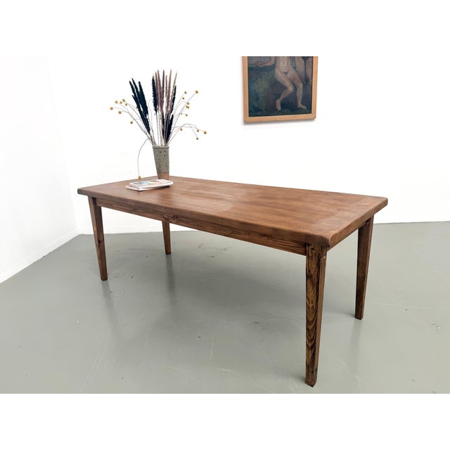 Brown Farmhouse Table with Oak Top and Tapered Pine Legs, France, 1950s For Sale - Image 8 of 18