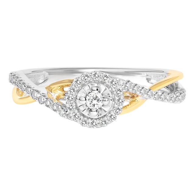 14K Yellow Gold Plated .925 Sterling Silver 1/4 Cttw Diamond Bypass and Halo Promise Ring (I-J Color, I3 Clarity) - Ring Size 5 For Sale