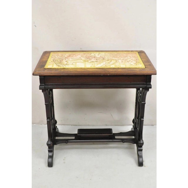 Antique Eastlake Victorian Carved Walnut Small Sewing Stand Tapestry Side Table For Sale - Image 10 of 12