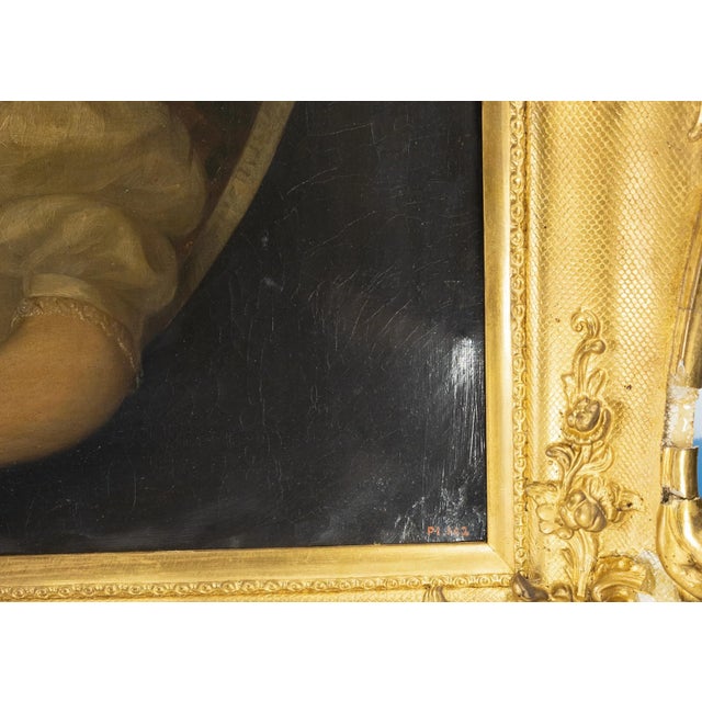 Gold American Folk Art Americana Portrait Painting of Brother and Sister For Sale - Image 8 of 12