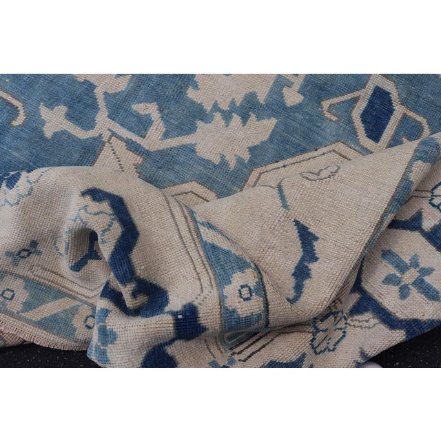 Vintage Turkish Oushak Rug With Dark and Light Blue in Medallion Design For Sale - Image 11 of 12