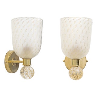 Murano Pulegoso Glass and Brass Wall Sconces, Italy, 2000, Set of 2 For Sale