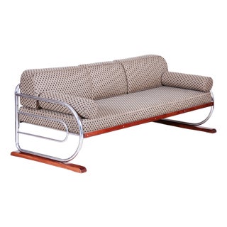 Bauhaus Sofa in Chrome and Backhausen Fabric attributed to R. Slezák, Czech, 1930s For Sale