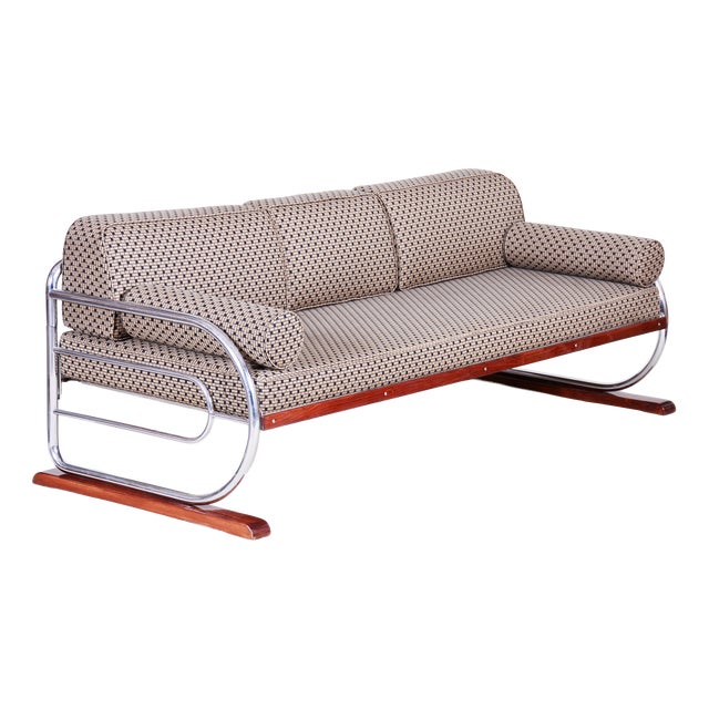 Bauhaus Sofa in Chrome and Backhausen Fabric attributed to R. Slezák, Czech, 1930s For Sale
