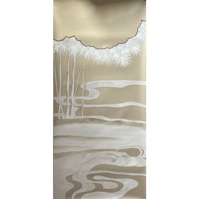Hand‑Painted Chinoiserie Crane Landscape Wall Mural For Sale - Image 4 of 7