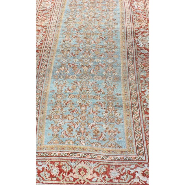 Antique Persian Bidjar Rug With Blossoming Floral Design in Light Blue and Red For Sale In Atlanta - Image 6 of 11