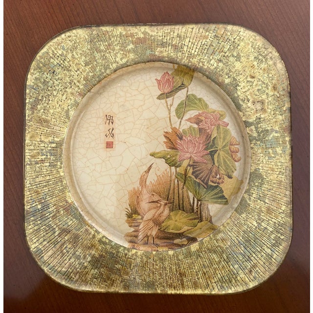 Vintage Lesley Roy Hand Made Decorator Reverse Painted Glass Plate