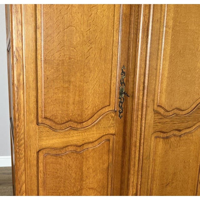 Brown Vintage French Louis XVI Style Carved Oak 4-Door Wardrobe For Sale - Image 8 of 14