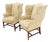 Pair of Deep Profile Antique Wing Arm Chairs Mahogany Legs Federal Style For Sale