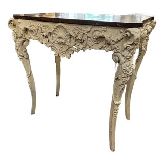 Vintage French Louis XV Rococo Style Carved & Painted Console Accent Table For Sale
