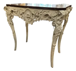 Vintage French Louis XV Rococo Style Carved & Painted Console Accent Table