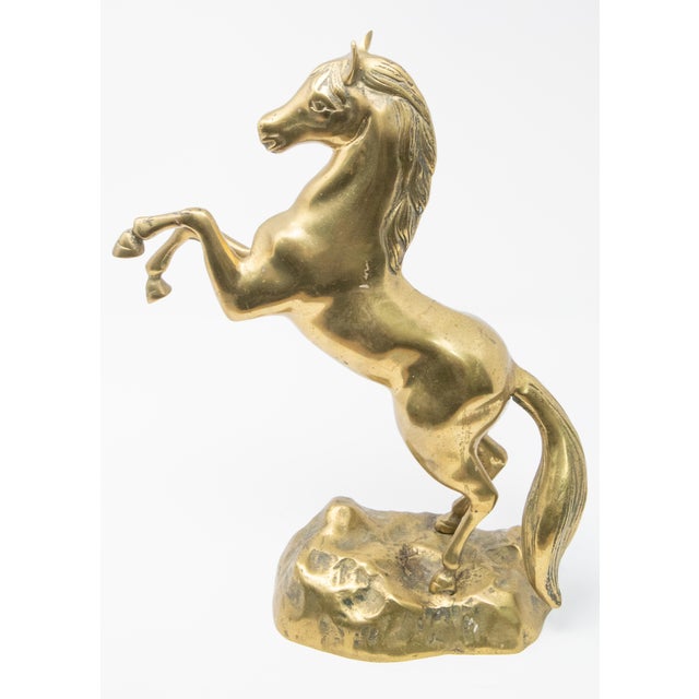 Solid Brass Raring Horse Figure For Sale - Image 9 of 13