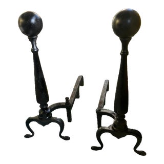 Antique Cast Iron Federal Style Andirons—A Pair For Sale