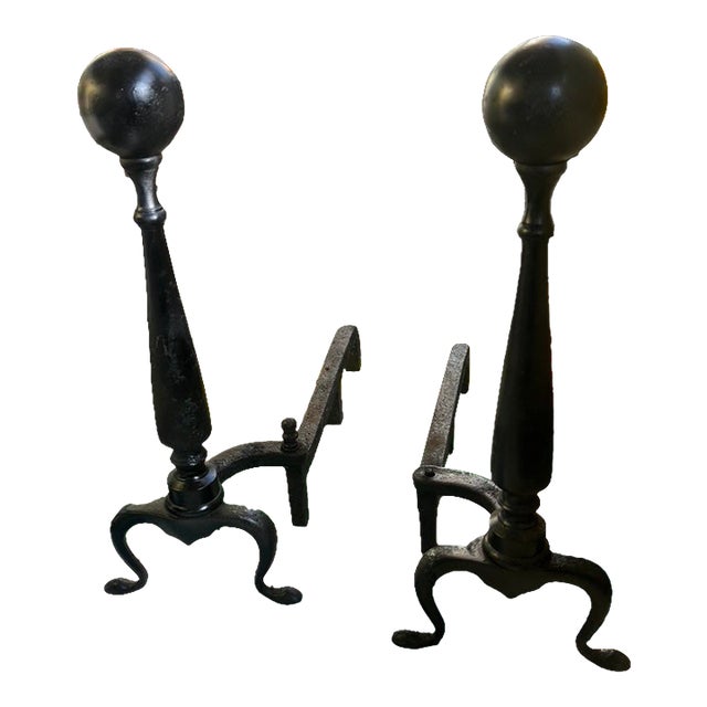 Antique Cast Iron Federal Style Andirons—A Pair For Sale