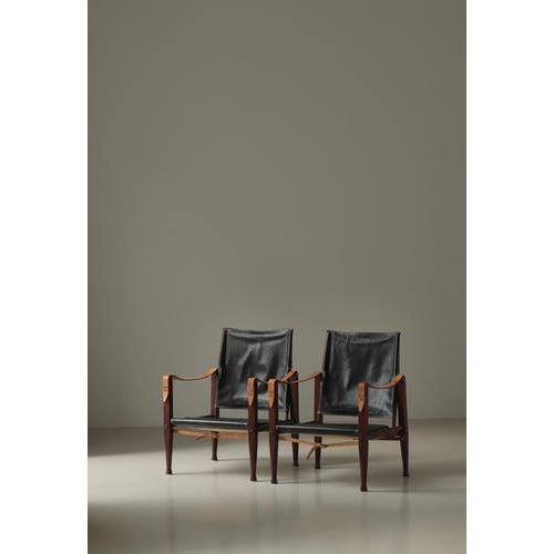 Safari Lounge Chairs in Black Leather and Ash attributed to Kaare Klint for Rud. Rasmussen, 1950s, Set of 2 For Sale - Image 3 of 18