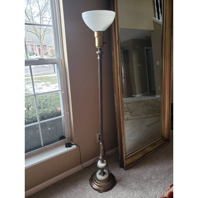 Mid 20th Century Torchiere Lamp in Brass and Alabaster Marble For Sale - Image 9 of 9