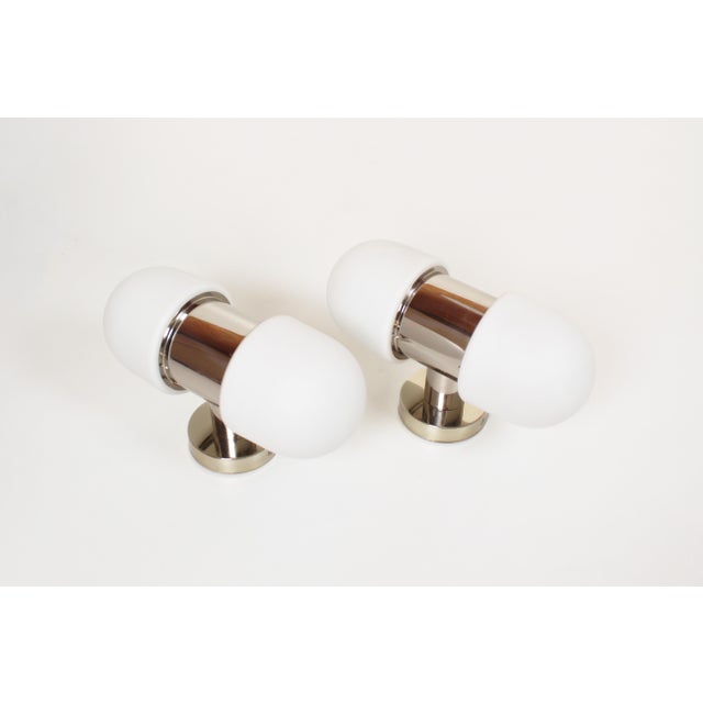 Vintage Chrome and Opaline Glass Wall Lamps by Rolf Kruger, 1970s, Set of 2 For Sale - Image 3 of 9
