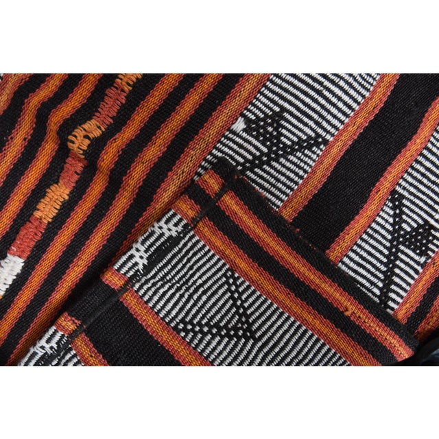 1970s Vintage Handmade Wool Cotton Black Orange Runner Rug For Sale - Image 10 of 11