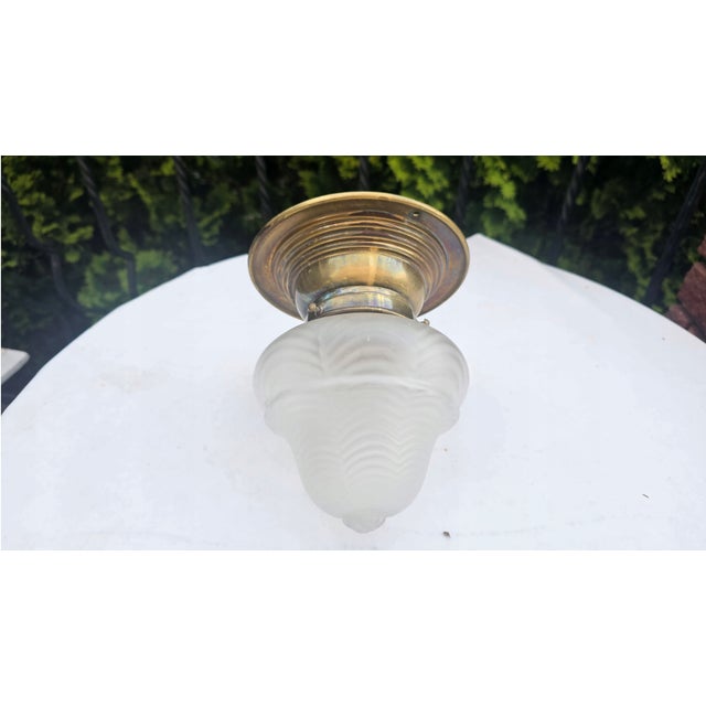 Art Nouveau Brass Flush Mount Ceiling Light, 1890s For Sale - Image 3 of 8
