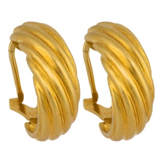 Vintage 18k Yellow Gold Half Hoop Earrings, A Pair For Sale