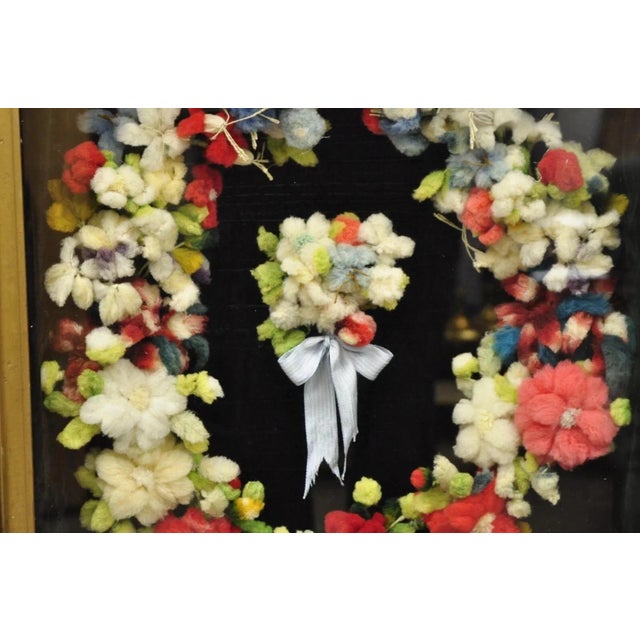 Victorian Mahogany Deep Shadow Box Frame Felt Cotton Mourning Wreath Wall Art For Sale - Image 4 of 11