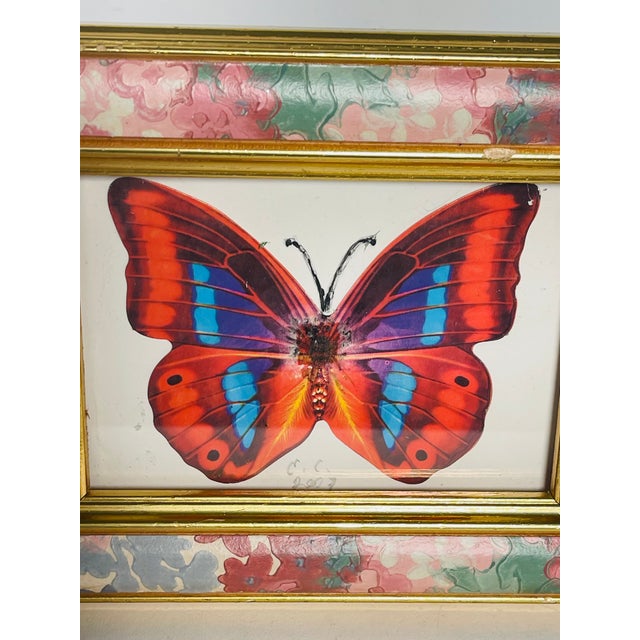 Colourful Butterfly Collage in Painted Frame Mini Painting For Sale - Image 4 of 4