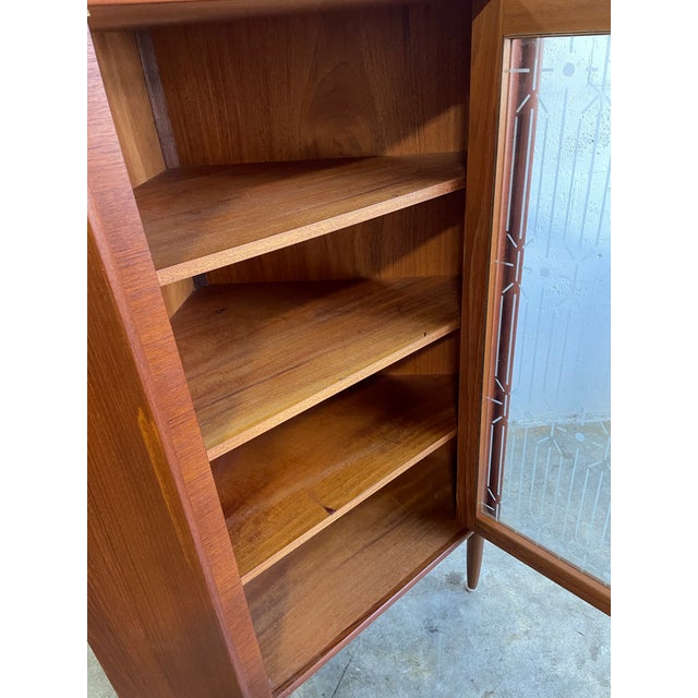 Brown Danish Modern Teak Corner Glass Curio Cabinet or Bar For Sale - Image 8 of 10