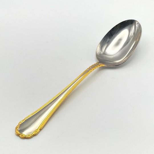 Yamazaki Tasha Gold Accent Stainless Flatware Hostess Set – Five Serving Pieces 1990's For Sale - Image 13 of 18