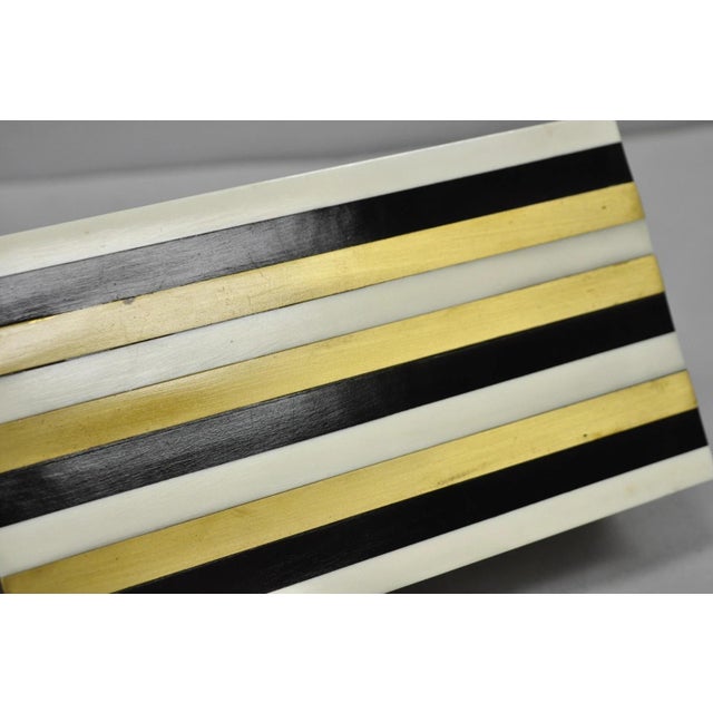 Modern Black White & Gold Bone & Brass Inlay Jewelry Trinket Box by Current Home For Sale - Image 11 of 17
